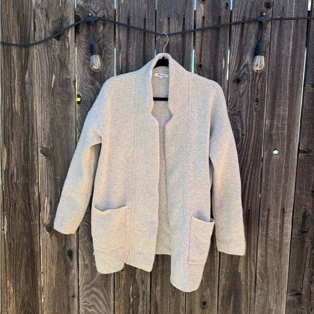 Madewell Spencer Grey Mid-Length Blazer Style Sweater-Coat Merino Wool Sz Small